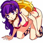  athena_(series) bikini breasts cleavage covered_nipples hoshino_lily large_breasts princess_athena purple_eyes purple_hair red_bikini shield simple_background snk solo swimsuit 