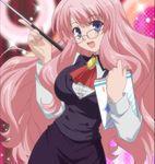  1girl baka_to_test_to_shoukanjuu blush breasts cap female glasses highres himeji_mizuki long_hair pink_hair screencap smile solo 