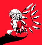  ariyoshi_gen bad_id bad_pixiv_id blood flandre_scarlet highres monochrome ponytail red red_eyes short_hair side_ponytail sitting solo spot_color touhou wings 