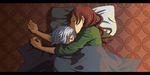  closed_eyes cuddling hong_meiling hug izayoi_sakuya kyouno letterboxed long_hair lying multiple_girls pillow red_hair short_hair silver_hair sleeping touhou yuri 