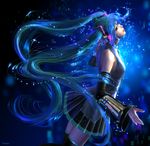  aqua_eyes aqua_hair bad_id bad_pixiv_id detached_sleeves hatsune_miku headphones lips long_hair necktie skirt solo takashi_mare thighhighs twintails underwater very_long_hair vocaloid zettai_ryouiki 