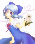  blue_eyes blue_hair bow cirno flower hair_bow sen1986 short_hair smile solo touhou 