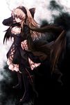  black_wings breasts cigarette cleavage dress glasses gothic_lolita high_heels lolita_fashion long_hair rozen_maiden shoes small_breasts solo suigintou tousen wings 