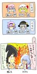  3koma 6+girls :d ^_^ bad_id bad_pixiv_id blonde_hair chibi closed_eyes comic constricted_pupils fang fire flandre_scarlet fujiwara_no_mokou hat heart highres houraisan_kaguya kenmohororo komeiji_koishi komeiji_satori long_hair multiple_girls open_mouth parody peace_symbol purple_hair remilia_scarlet running short_hair smile touhou translated turn_pale 