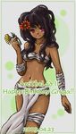  1girl arc_the_lad arc_the_lad_ii black_hair dark-skinned_female dark_skin dark_skinned_female female flower genderswap gruga hair_ornament long_hair lowres midriff nama-hamu navel purple_eyes sarashi solo violet_eyes 