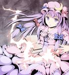  bad_id bad_pixiv_id book bow dress hair_bow hair_ribbon hat hebitsukai highres long_hair magic patchouli_knowledge purple_eyes purple_hair ribbon solo touhou 