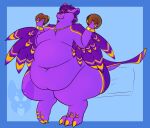 2023 3_claws 3_fingers 3_toes 4_ears anthro avali belly belly_folds big_belly biped bracelet burger claws deep_navel eating eating_food eyes_closed feathers feet fingers food hi_res jewelry jewelry_only male male_anthro markings mochi_(icanhazbrgr) moobs mostly_nude mostly_nude_anthro mostly_nude_male multi_ear navel necklace obese obese_anthro obese_male overweight overweight_anthro overweight_male purple_body purple_ears purple_feathers purple_tail purple_tuft purple_wings sitting solo strawberrymilkdog tail thick_thighs toes tuft winged_arms wings yellow_claws yellow_markings