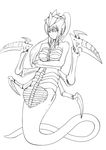  :&lt; breasts claws crossed_arms dx8493489 greyscale lineart medium_breasts monochrome monster_girl multiple_arms ravener simple_background snake solo tail tyranid warhammer_40k 