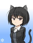  amagami animal_ears black_jacket cat_ears face highres jacket kemonomimi_mode kibito_high_school_uniform murasaki_iro nanasaki_ai school_uniform short_hair solo tail 