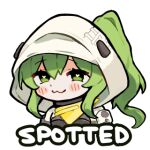  1girl arknights arknights:_endfield commentary english_commentary english_text fluorite_(arknights) greypidjun lowres solo sticker_(medium) 