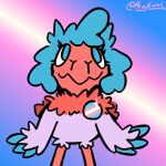  accessory archen beak blue_body blue_eyes blue_feathers blue_hair feathers female feral fossil_pokemon generation_5_pokemon hair lgbt_pride looking_at_viewer neck_tuft nintendo phoebe_the_archen_(psykwol) pin_accessory pokemon pokemon_(species) pride_colors psykwol purple_body purple_feathers red_beak smile solo standing trans_(lore) trans_woman_(lore) transgender_pride_colors tuft wings 
