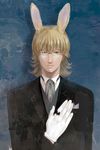  animal_ears bad_id bad_pixiv_id barnaby_brooks_jr blonde_hair bunny_ears extra_ears formal glasses gloves green_eyes highres jewelry kemonomimi_mode male_focus necklace nekotachoko realistic ring solo suit tiger_&amp;_bunny white_gloves 