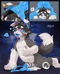 4_fingers 4_toes absurd_res anthro aroused aroused_face artist_name black_body black_ears black_fur black_hair black_nose blue_cum blue_nose blue_sclera blue_tongue bodily_fluids body_control body_swap body_transformation border_collie breath bubble canid canine canis censor_bar censored censored_genitalia censored_penis circle_eyebrows collie colored_cum comic_panel cum cumshot cute_fangs death defeated dipstick_ears dipstick_tail domestic_dog drooling duo ear_markings ejaculation emanata erection eyebrow_through_hair eyebrows eyewear eyewear_on_head facial_markings fangs feet fingers foreskin fur fur_markings genital_fluids genitals gloves_(marking) goggles goggles_on_head goo_creature goo_penetration goo_transformation hair head_markings heart_symbol herding_dog hi_res highlights_(coloring) humanoid_genitalia humanoid_penis japanese_text kneeling knocked_down leg_markings male mammal markings merunmohu multicolored_ears nipple_fetish nipple_pinch nipple_play nude nude_anthro nude_male open_mouth panting pastoral_dog penis pinch possession red_markings saliva saliva_string sequence sheepdog signature snot snot_bubble socks_(marking) speech_bubble squirming tail tail_markings tail_motion tailwag teeth text toes tongue transformation transformation_through_possession translucent translucent_hair unconscious unusual_bodily_fluids unusual_cum unusual_genital_fluids white_body white_ear_tips white_eyebrows white_eyes white_fur white_highlights