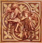  1girl 2000s_(style) angel_wings barefoot brown_background brown_theme chair haibane_renmei halo kukutuk medium_hair multiple_views rakka_(haibane_renmei) sitting wings 