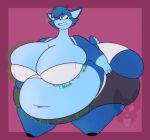  2023 3_fingers anthro barefoot belly big_belly big_breasts biped black_eyewear black_glasses black_hooves black_nose blorp blue_body blue_countershading blue_ears blue_emanata blue_fur blue_hair blue_inner_ear bodily_fluids border bra breasts catrobis charlotte_fay cheek_tuft cleavage cleavage_overflow clenched_teeth clothed clothing countershade_face countershade_fur countershade_tail countershade_torso countershading deep_navel dressing emanata extended_sound_effect eyewear facial_tuft feet felid female female_anthro fingers flying_sweatdrops fur fur_tuft glasses gloves_(marking) green_emanata green_text groan gurgle_(sound_effect) hair hi_res hooves huge_belly huge_breasts huge_hips huge_thighs mammal markings morbidly_obese morbidly_obese_anthro morbidly_obese_female navel obese obese_anthro obese_female one_eye_closed overweight overweight_anthro overweight_female panties partially_clothed partially_clothed_anthro partially_clothed_female pointy_ears prick_ears rectangular_glasses red_background red_border rumbling_stomach scut_tail shirtless shirtless_anthro shirtless_female short_tail simple_background slosh sloshing_breasts solo sound_effect_variant sound_effects strawberrymilkdog sweat sweatdrop tail teeth text thick_thighs tight_clothing tuft underwear unguligrade white_bra white_clothing white_panties white_underwear wide_hipped_anthro wide_hipped_female wide_hips wince 
