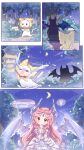 >_< :o ? ahoge animal armor artist_request bare_shoulders boots bow bowtie bracelet braid brown_eyes bush cat character_name cloak clothed_animal commentary confused crescent_moon crying dot_nose dragon_&amp;_dream_of_gold_(shining_nikki) dragon_girl dragon_horns dragon_tail dragon_wings dress ear_covers ears_down english_commentary forehead_jewel forest frilled_boots frills frown gem hand_on_own_chin hand_on_own_elbow highres hood hood_up hooded_cloak horns jewelry light_blush light_particles long_hair miniskirt momo_(nikki) moon nature nervous_sweating night nikki_(nikki) nikki_(series) official_alternate_color official_art open_mouth outdoors parted_bangs parted_lips path pauldrons pendant_earrings pink_hair purple_boots purple_dress purple_gem purple_horns purple_wings red_bow red_bowtie scared second-party_source shadow shining_nikki short_dress shoulder_armor showgirl_skirt side_braids skeletal_tail skirt sky spoken_question_mark star_(sky) starry_sky strapless strapless_dress streaming_tears sweat tail tareme tears thigh_boots traditional_bowtie turn_pale twin_braids very_long_hair wavy_hair wavy_mouth white_cat white_skirt wings yellow_cloak 