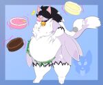 2023 3_toes 4_fingers anthro bell bell_collar belly big_belly biped black_hair black_markings blue_background blue_border blue_collar border cake candy cat_tail chocolate chocolate_cake collar collar_only countershade_fur countershade_torso countershading dessert dipstick_tail domestic_cat eating extended_sound_effect feet felid feline felis female female_anthro fingers fluffy food food_in_mouth front_view full-length_portrait fur gloves_(marking) green_emanata green_text groan hair hair_over_eyes hi_res jingle_bell jingle_bell_collar leg_markings long_tail magic magic_user mammal markings nude obese obese_anthro obese_female overweight overweight_anthro overweight_female pink_inner_ear pink_nose pointy_ears portrait prick_ears purple_body purple_ears purple_fur purple_tail red_magic rumbling_stomach simple_background snout socks_(marking) solo sound_effect_variant sound_effects spirit_(spirittabby) standing star_(marking) strawberrymilkdog tabby_cat tail tail_markings telekinesis text thigh_markings toes tuft watermark weight_gain white_body white_countershading white_hair white_markings white_tuft yellow_emanata