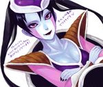  acha armor black_hair breasts cleavage crossed_arms dragon_ball dragon_ball_z drawr fingernails frieza genderswap genderswap_(mtf) hat lipstick makeup medium_breasts red_eyes solo translation_request twintails 