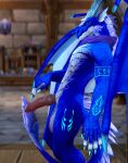  absurd_res anthro blizzard_entertainment blue_body dracthyr dragon erection european_mythology genitals green_eyes hi_res knot knotted_penis male mammal mythological_creature mythological_scalie mythology nuber nude penis scalie solo tail warcraft western_dragon wings 