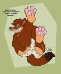  4_fingers 4_toes absurd_res anthro bottomwear brown_body brown_eyes brown_fur brown_nose butt clothed clothing confident confident_anthro confident_male dialogue disney doggett_douglas_mcdog duke_weaselton english_text feet fingers foot_focus fur genital_outline half-closed_eyes hi_res least_weasel legs_up looking_at_viewer male mammal multicolored_body multicolored_fur mustelid musteline narrowed_eyes nude_anthro nude_male partially_clothed partially_clothed_anthro partially_clothed_male pawpads pink_pawpads plantigrade presenting seductive signature simple_background smile solo tail teeth text toes true_musteline two_tone_body two_tone_fur two_tone_tail underwear weasel whiskers zootopia 