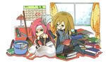  bad_id bad_pixiv_id blue_eyes book brown_eyes calendar_(object) cup duster glasses gloves headband jade_curtiss long_hair male_focus multiple_boys pink_hair red_eyes tales_of_(series) tales_of_symphonia tales_of_the_abyss yakigyouza zelos_wilder 