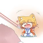  ^_^ animal_ears blush chibi closed_eyes dekasudachin drinking_straw fang feeding fox_ears fox_tail heart minigirl multiple_tails open_mouth shaved_ice solo tail touhou v_arms yakumo_ran 