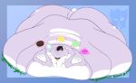 2023 4_fingers anthro back_stripes bell bell_collar belly big_belly big_breasts big_butt biped black_hair black_markings blobby blorp blue_background blue_border blue_collar border breasts butt cake cake_in_mouth candy cat_tail chocolate chocolate_cake collar collar_only countershade_fur countershade_torso countershading dessert dipstick_tail domestic_cat fat_face felid feline felis female female_anthro fingers fluffy food food_in_mouth front_view full-length_portrait fur gloves_(marking) green_emanata green_text groan hair hair_over_eyes hi_res huge_belly huge_breasts huge_butt huge_thighs hyper hyper_belly hyper_breasts hyper_butt hyper_thighs immobile jingle_bell jingle_bell_collar leg_markings long_tail lying magic magic_user mammal markings morbidly_obese morbidly_obese_anthro morbidly_obese_female nude obese obese_anthro obese_female on_front overweight overweight_anthro overweight_female pink_inner_ear pink_nose pointy_ears portrait prick_ears purple_body purple_ears purple_fur purple_tail red_magic rumbling_stomach simple_background snout socks_(marking) solo sound_effects spirit_(spirittabby) sprinkles star_(marking) strawberrymilkdog tabby_cat tail tail_markings telekinesis text thick_thighs thigh_markings tuft vowelless vowelless_sound_effect watermark weight_gain white_body white_countershading white_hair white_markings white_tuft