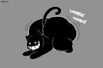  2026 artist_name ass_up axoarts big_butt black_body black_ears black_eyes black_fur black_tail butt deltarune digital_media_(artwork) domestic_cat felid feline felis feral friend_(deltarune) fur grey_background heterochromatic_scleras heterochromia hi_res looking_at_viewer male mammal pink_sclera quadruped simple_background smile solo tail teeth text thick_thighs three-quarter_view twerking undertale_(series) yellow_sclera 