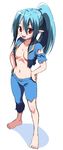  bad_id bad_pixiv_id barefoot blue_hair breast_clinging daburyu fallout fallout_3 fawkes genderswap genderswap_(mtf) no_bra pants personification pointy_ears ponytail red_eyes shirt solo torn_clothes torn_pants torn_shirt 