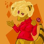  anthro bottomless breasts burquina clothed clothing eyes_above_hair female forehead_gem half-dressed i_do_not_know nintendo pok&#233;mon pok&#233;morph pok&eacute;mon solo sweater video_games 
