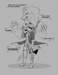  2022 anthro armor big_sword biped boots bottomwear brand_new_animal breasts canid canine canis capcom claws clothed clothing coat cosplay crossover crossover_cosplay devil_may_cry digital_drawing_(artwork) digital_media_(artwork) duo english_text facial_markings fangs female female_focus footwear full-length_portrait fur gloves_(marking) grey_background greyscale gun hair handgun head_markings hi_res high5art holding_gun holding_handgun holding_object holding_ranged_weapon holding_revolver holding_weapon inner_monologue larger_male looking_at_viewer male mammal markings mask_(marking) melee_weapon michiru_kagemori monochrome nero_(devil_may_cry) pants portrait pose raccoon_dog ranged_weapon revolver shirou_ogami shirt shoes signature simple_background size_difference sketch small_breasts smaller_female snarling solo_focus speech_bubble spirit standing studio_trigger sword tanuki teeth text thinking topwear vambrace weapon wolf 