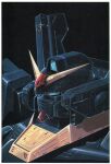  1980s_(style) gun gundam highres machine_gun mecha mecha_focus mobile_suit official_art ookawara_kunio painting_(medium) production_art realistic retro_artstyle robot scan science_fiction titans_(gundam) traditional_media v-fin weapon zeta_gundam 