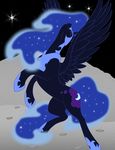  alicorn blue_hair cutie_mark dancing dragonarh equine female feral friendship_is_magic hair hasbro horn horse long_hair mammal massyr moon my_little_pony night nightmare_moon_(mlp) pegacorn pony solo stars winged_unicorn wings 