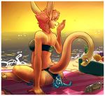  aycee beach bikini bottle chimera clothed clothing dragon female group hida hybrid male micro reptile scalie seaside sitting size_difference skimpy snake sun sunset swimsuit tail tight_clothing wave waves 