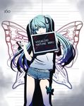  amputee aqua_eyes aqua_hair bad_id bad_pixiv_id blood bug butterfly butterfly_wings hair_ribbon hatsune_miku injury insect long_hair mouth_hold necktie ribbon short_shorts shorts solo twintails v vocaloid when_you_see_it wings 
