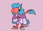  accessory adjusting_clothing archen beak blue_body blue_feathers blue_hair blue_tail bow_ribbon capelet claws clothing feathers feet female feral fossil_pokemon furgonomics generation_5_pokemon hair looking_down monotone_background nintendo phoebe_the_archen_(psykwol) pink_bow pokemon pokemon_(species) psykwol purple_body purple_feathers red_beak red_tail ribbons simple_background solo tail tail_accessory tail_bow tail_ribbon talons toes 