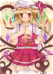  alza bad_id bad_pixiv_id blonde_hair blush flandre_scarlet hat red_eyes side_ponytail solo thighhighs touhou white_legwear wings 