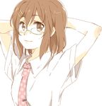  arms_behind_back bespectacled brown_eyes brown_hair dress_shirt glasses hirasawa_yui k-on! karuha lowres necktie shirt short_hair solo 