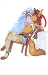  belt breasts canine chair clothing collar cowboy_hat cowgirl coyote female green_eyes gun hair hat key leaning long_hair mammal ranged_weapon red_hair revolver short_hair shorts solo soraslipheed tomboy torn_clothing under_boob weapon 