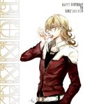  bad_id bad_pixiv_id barnaby_brooks_jr blonde_hair finger_licking glasses green_eyes jacket jewelry licking male_focus necklace oxalicacid red_jacket signature solo tiger_&amp;_bunny 