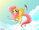  butterfly cute equine female feral fluttershy_(mlp) flying friendship_is_magic insect lacheshirecat mammal my_little_pony pegasus sky solo wings 