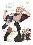  4boys badeni black_hair black_pants black_robe black_tabard blonde_hair brown_shirt brown_vest chi.:_chikyuu_no_undou_ni_tsuite commentary_request cowboy_shot eyepatch grey_hair grey_shirt grey_vest hair_bun highres male_focus medium_hair multiple_boys nervous_sweating oczy open_mouth palette_swap pants parted_lips ponytail robe sakitsu scar scar_on_face scar_on_mouth scar_on_nose shirt smile sweat sweatdrop tabard tonsure updo vest white_background white_robe white_tabard 