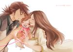  2girls brown_hair child closed_eyes dress facial_hair family father_and_daughter hands_on_own_face heart heart_of_string kaburagi_kaede kaburagi_t_kotetsu kaburagi_tomoe long_hair mochi_mocchi mother_and_daughter multiple_girls necktie short_hair side_ponytail socks stubble tiger_&amp;_bunny transparent_background vest waistcoat yellow_eyes younger 