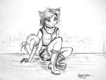  boots clothed clothing feline female human-esque_face humanesque_face lion mammal monochrome omega_lioness omegalioness ribbons sitting skyline solo tail unknown_artist whiskers 
