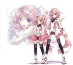  1girl agarest_senki agarest_senki_(series) barefoot bed blush bra dakimakura ellis_(agarest) feet hand_holding hirano_katsuyuki lingerie long_hair lying navel negligee panties pink_hair pointy_ears purple_eyes record_of_agarest_war short_hair underwear very_long_hair 