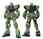  absurdres back blue_eyes clenched_hands commentary_request dual_persona earth_federation glowing glowing_eyes gun gun-ez gundam highres machine_gun mecha mecha_focus military_rank_insignia mobile_suit multiple_views no_humans realistic robot roundel science_fiction seotaku_(kyokkou) victory_gundam weapon white_background 