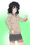  amagami black_hair kibito_high_school_uniform long_sleeves school_uniform short_hair solo sweater tanamachi_kaoru tsubatsubaki v 