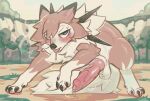 2026 all_fours balls big_penis blue_eyes blush bodily_fluids canid canine claws day erection feral fur generation_7_pokemon genitals grey_body hair hi_res huge_penis looking_at_viewer lycanroc male mammal midday_lycanroc nintendo nude penis perineum pokemon pokemon_(species) solo spikes sweat sweatdrop tail toe_claws tongue white_body white_fur yamorio