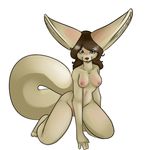  breasts brown_eyes brown_hair canine cute female fennec fox hair looking_at_viewer mammal maya nightfaux nipples nude plain_background solo white_background 