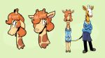  anthro antlers blue_eyes bottomless bottomless_female bra_strap clothed clothing cloven_hooves crossed_arms digitigrade duo female fur generation_2_pokemon girafarig hair hi_res hooves horn jacket kyp_(character) male markings nintendo nonbinary_(lore) orange_eyes orange_hair ossicone pink_nose plantigrade pokemon pokemon_(species) spikes spikes_(anatomy) spots spotted_body spotted_fur sweater topwear trevor-fox trevor-fox_(character) yellow_body yellow_fur 